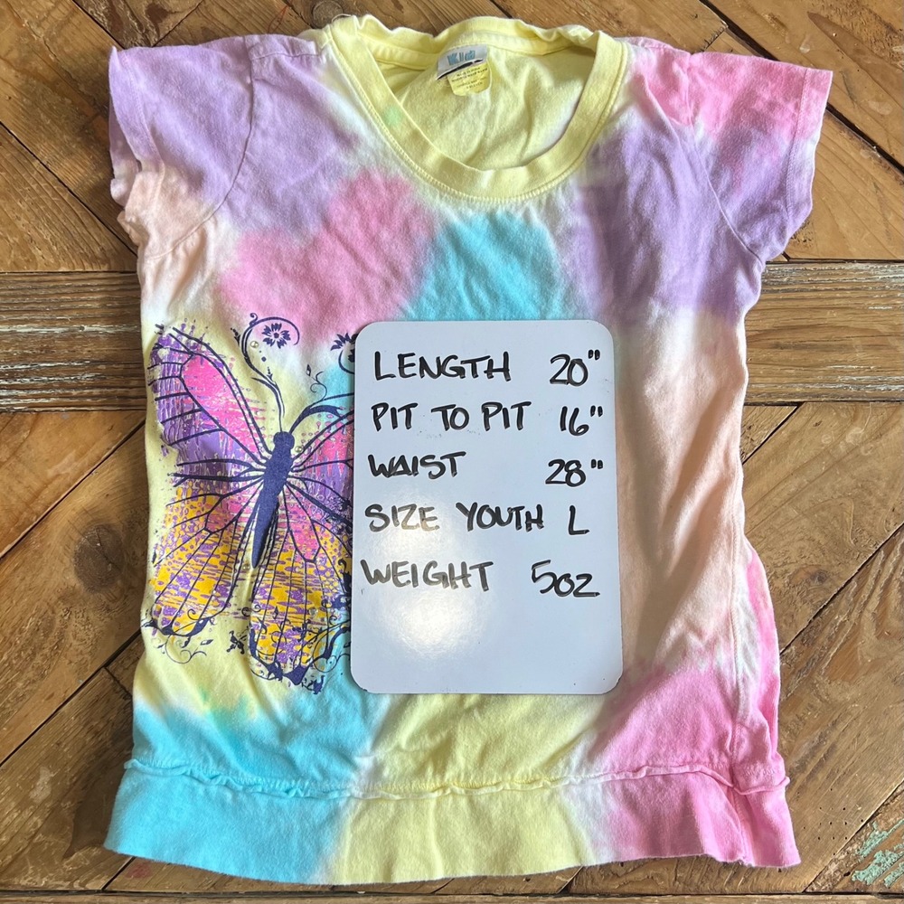Kid U Not Pink Blue Purple Yellow Tie‎ Dye Butterfly Graphic T Shirt Girls Large - Picture 5 of 5